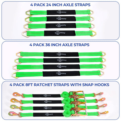 Heavy Duty Car Trailer Tie Down Straps With Snap Hooks And Ratchet Straps For Cars, Trucks, And UTVs, 10000 Lb Break Strength