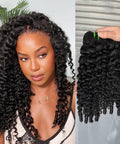 Burmese Curly Water Wave Human Hair Bundles 100 Percent Real Unprocessed Hair Double Weft Natural Black Color 16 18 20 Inch shown