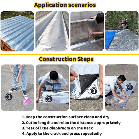 Hella Tough Asphalt Roof Shingle Repair Tape With Reflective Aluminum Foil Backing used in various application scenarios and steps.