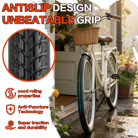 24x1 3/8 Wheelchair And City Bike Tires And Inner Tubes AV 32mm Schrader Valve With Repair Kit Rim Strips Tire Levers For Vintage 24x1 3/8 Bikes And Commuter Street Rides featuring antislip design