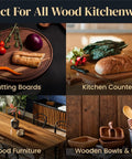 Perfect for all wood kitchenware, featuring Food Grade Mineral Oil For Wood Cutting Boards And Butcher Blocks 16oz.