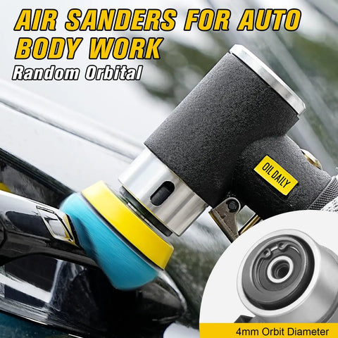 All In One Mini Random Orbital Air Sander Kit With 1, 2 And 3 Inch Heads in action on car surface