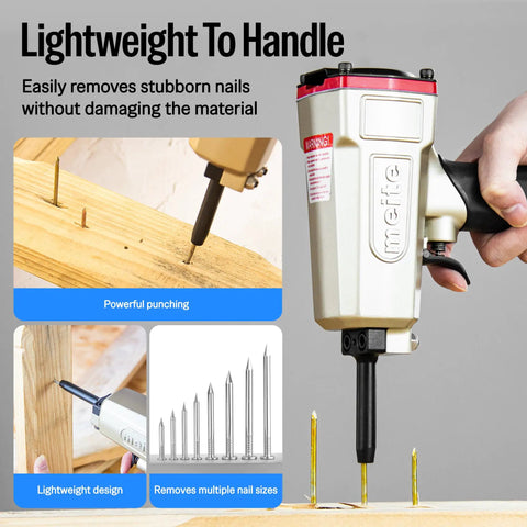 Pneumatic Nail Remover And Nail Puller For 9 To 16 Gauge Nails Air Punch Nailer Denailer Gun used on wooden plank