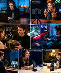 Collage of USB Podcast Microphone With Noise Cancellation For PC Mac iPhone iPad Android Includes Gain, Mute Button, Volume