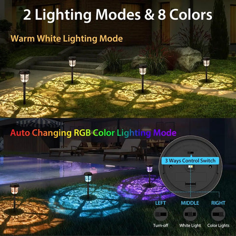 Solar Pathway Lights Outdoor Waterproof IP65 No Fuss Dual Lighting Modes Warm White And Cool White LED Garden Lights For Yard Landscape Walkway Driveway Lawn Decor Glass Finish