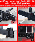 GOINGMAKE compact table saw miter gauge with 360mm fence and flip stop, front view

GOINGMAKE miter gauge for table saw, side view showing 360mm fence and adjustable flip stop

GOINGMAKE miter gauge square-face cutting setup on table saw with black fence and stop

GOINGMAKE miter gauge dial close-up with readable scale and angle stop