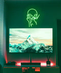 Green Alien LED Neon Sign Wall Decor For Bar Pub Man Cave Game Room Hip Hop Party And Bedroom Aesthetic above TV setup