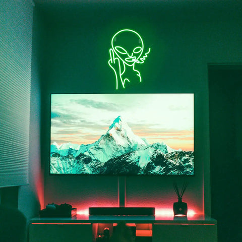 Green Alien Neon Light Wall Sign With LED Glow For Man Cave Bar Gameroom Bedroom And Home Decor Perfect For Halloween Decor