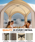 10x10 Ft Pop Up Screen House Tent With Mesh Doors Portable Instant Screen Room Gazebo UV Shield Silver Coated Mesh Easy Setup For Patio Backyard Deck Camping Outdoor Comes With Carry Bag Beige with people sitting inside, ocean view