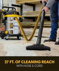 14 Gallon Wet And Dry Shop Vacuum With 65 Peak Horsepower Motor And Stainless Steel Tank featuring hose cleaning carpet.