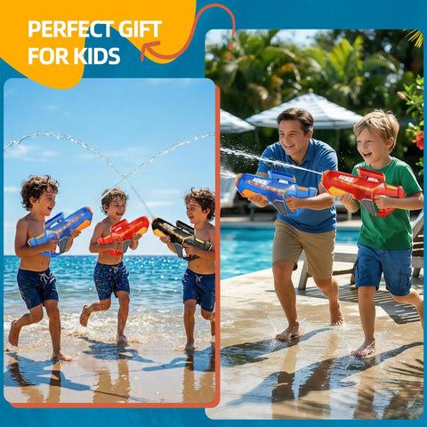 Electric Water Gun For Adults And Kids Auto Filling Squirt Gun With Long Range Epic Power Large Capacity Water Blaster For Summer Pool Beach Parties Great Gift For 6 7 8 Year Old Boys And Girls Black in use by children around a pool.