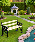 1/24 Scale Miniature Park Bench For Dollhouses, Totally Realistic Outdoor Garden Decor Kit in a landscaped dollhouse setting