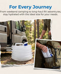 Collapsible Water Container With Spigot BPA Free Foldable Water Storage Jug for RV and camping next to van and in backpack