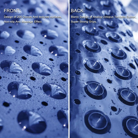 Extra Long Non Slip Bath Mat 39 X 16 Inch Machine Washable Shower Rug With Heavy Suction Cups And Fast Drain Holes Navy Blue showing detailed texture and strong grips.