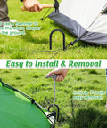 Heavy Duty Trampoline Stakes 12 Pack 12 Inch Ground Anchors U Shaped Galvanized Steel securing a tent corner