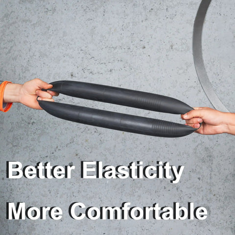 Two hands stretching Heavy Duty Inner Tube 3.00-8 3.25-8 3.50-8 With TR-87 Angled Valve Stem 2 Pack For Scooters Garden Carts.