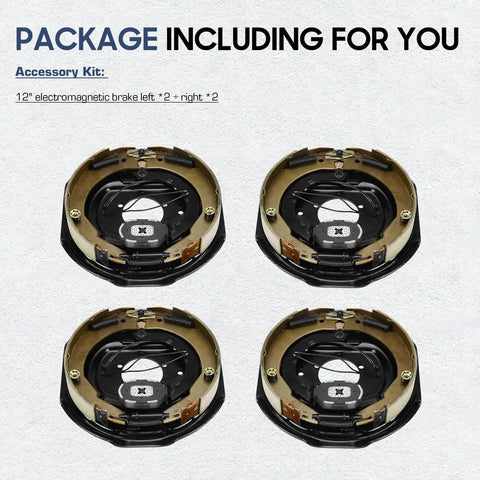 12X2 Inch Manual Adjust Electric Brake Assembly Two Pair for Heavy Duty Trailers, featuring two left and two right brakes.