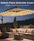 Heavy Duty 600D Patio Umbrella Cover For Cantilever And Offset Umbrellas, Waterproof And Weatherproof, Fits 7.5 To 11.5 Foot Umbrellas, Large Banana Parasol Cover For Outdoor All Weather Protection at night on patio with sofa set