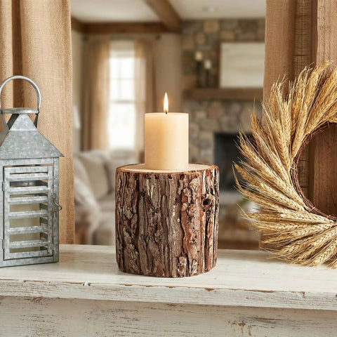 Six Inch Faux Wood Tree Stump Display Stand For Indoor Plants Knockout Rustic Farmhouse Vase Holder Dead On Weathered Bark Finish Killer Earthy Wood Texture Total Home Glow Up