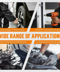 Collage showing uses of 16 Piece Bolt Extractor Kit for automotive repair, home DIY, industrial maintenance, and car upgrades.