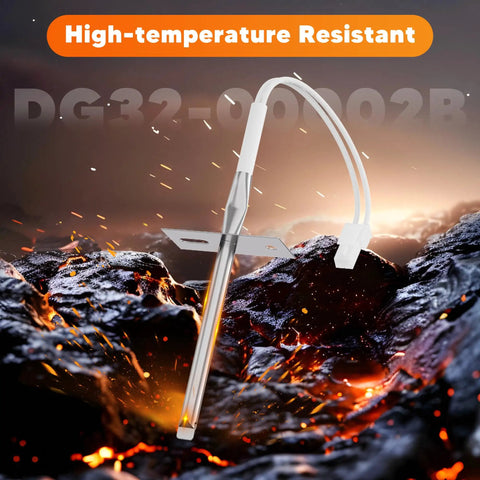Replacement Oven Temperature Sensor Probe For Samsung And LG Ovens Thermistor DG32-00002B 82mm cable on fiery background