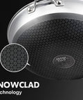 Bottom view of 13 Inch Hybrid Wok Pan With Nonstick Coating For Effortless Stir Fry showing Snowclad technology and textured surface.