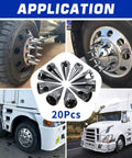 33mm Thread On Spike Lug Nut Covers For Semi Trucks Chrome ABS Plastic Pointed Screw On Lug Nut Caps Pack Of 20 displayed on trucks