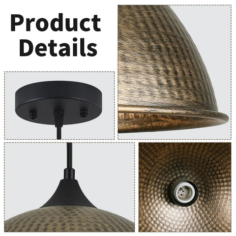 MIAYBPH Pendant Lights Kitchen Island close-up of antique bronze dome shade and black ceiling plate details.