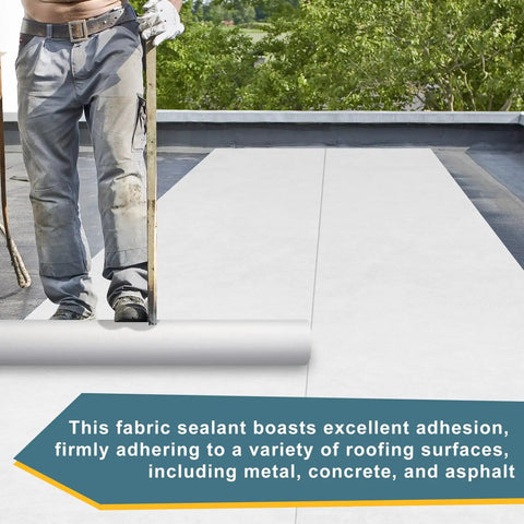 Heavy Duty White Polyester Roof Reinforcement Fabric 40X81 Ft elastomeric coating being applied on roofing surface.