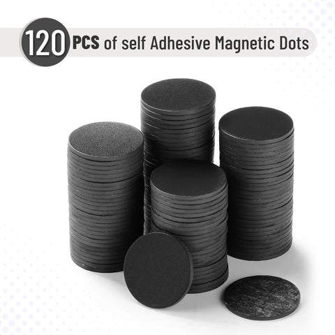 Self Adhesive Magnetic Dots 120 Pieces Flexible Extra Thin Round Magnets One Point Two Inch Diameter With Strong Adhesive Backing For Crafts DIY Projects School Decor And Home Organization