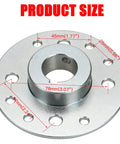 Product size details of a rear 4 inch drum brake band and steel sprocket hub kit with cable pin for Predator 212cc, featuring dimensions.