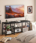 TV Stand For Televisions Up To 55 Inch With Built In Power Outlet And USB Ports Type C Port Open Storage Shelves Black Entertainment Console Table For Living Room And Bedroom Slick Cable Management