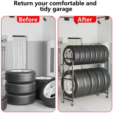 Heavy Duty Tire Rack With Adjustable Crossbars And Slick Swivel Casters Real American Heavy Lifter For Garage Organization Featuring Reinforced Carbon Steel Build Supporting Up To Five Hundred Pounds Hassle Free