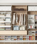 48 Pair Shoe Storage Cabinet With 3 By 8 Tier Space Saving Shoe Organizer for bedroom closet with hanging clothes and shoes.