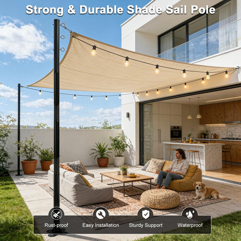 2 Pack 12 Ft Adjustable Shade Sail Poles Kit For Outdoors supporting canopy in modern patio, heavy duty rust resistant metal posts
