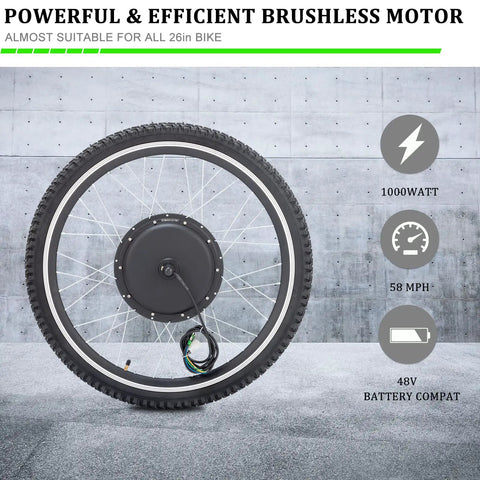48V 1000W Electric Bike Conversion Kit With Pedal Assist Sensor LCD Display Gearless Hub Motor 26 Inch Wheel