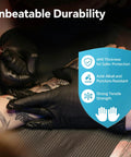 Nitrile disposable gloves, black, XL; used for tattooing on forearm with tattoo machine