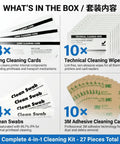 All In One Printer Maintenance Kit Compatible With Hdp5000 Hdp5600 Hdp6600 And Hdp8500 Includes Ipa Cleaning Cards Printhead Swabs Adhesive Sheets And Wipes To Keep Your Setup Dialed In Tight, showing 3 cleaning cards, 10 wipes, 4 swabs, and 10 adhesive sheets.