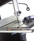 Close-up of Beast Of A 10 Inch Band Saw With Stand, 3.5 Amp Motor, showing cast aluminum table and blade detail