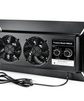 Front view of Beefy Crawl Space Vent Fan with Humidity Control and Thermostat 220 CFM 3000 RPM, dual knobs for speed and humidity