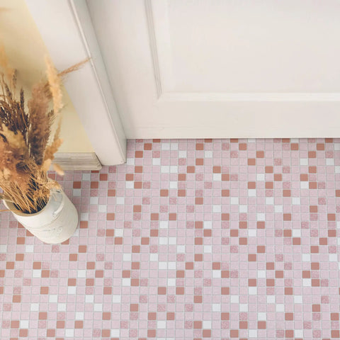 Crystalline Pink Dope 12x12 Porcelain Tile Mesh Mounted Mosaic for Floor and Wall near door, glazed with mixed texture.