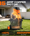 Powerful Electric Wood Chipper Shredder For Quick Yard Cleanup With 1800W Power, 4500 RPM, outdoors near patio