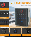 12V 5 Gang Rocker Switch Panel With LED Illumination All Weather Waterproof Box shown with digital voltmeter and switches