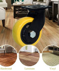 Premium Office Chair Wheels Replacement With Smooth As Butter Silent Casters For Hardwood Floors Carpet And Tile close-up of yellow polyurethane caster wheel.
