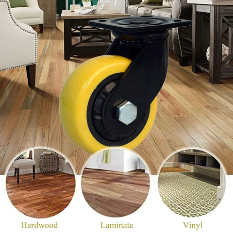 Premium Office Chair Wheels Replacement With Smooth As Butter Silent Casters For Hardwood Floors Carpet And Tile close-up of yellow polyurethane caster wheel.
