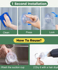 Steps for installing and reusing 4 Pack Large Suction Cup Hooks For Doors And Windows No Tools No Fuss Wreath Hanger Upgraded 1.9 Inch Diameter Holds Up To 22 Lbs For Front Door Glass Shower Mirrors And Tile.