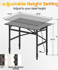 Diagram showing Space Saving 1000 Pound Metal Work Bench For Garage With 38.58 Inch Adjustable Height Table And Built In Power Strip