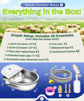 Top Shelf Automatic Animal Water Bowl With Stainless Steel Body, Dual Float Valve And 71 Inch Hose For Farm No Sweat Setup components displayed.