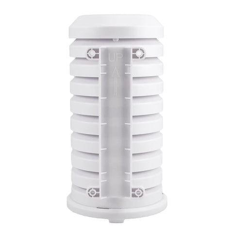 Front view of Sensor Protection Shield With Mount For TX Series Weather Sensors, durable white shield for wall or flat surface installation.