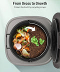 Top view of an Electric Kitchen Compost Bin For Indoor Countertop With 3 Modes, Odor Free Carbon Filter System, showing waste to compost conversion.